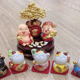 Tượng ông địa thần tài mini mô hình ông thần tài ông địa cây vàng mèo thần tài mini ngũ phúc cầu tài lộc trang trí tết