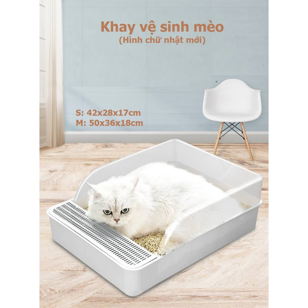 Khay vệ sinh mèo Orgo chữ nhật kèm xẻng xúc cát vệ sinh mèo