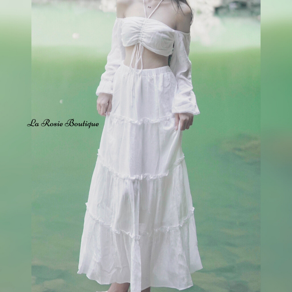 Chân váy dài vải tơ nhúng nàng thơ, đi biển - La Rosie Boutique