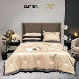 Bộ chăn ga gối chần bông phi lụa Charming EMPIRE ga giường bo chun mát mịn phối màu cao cấp - Bình Châu Bedding & Decor
