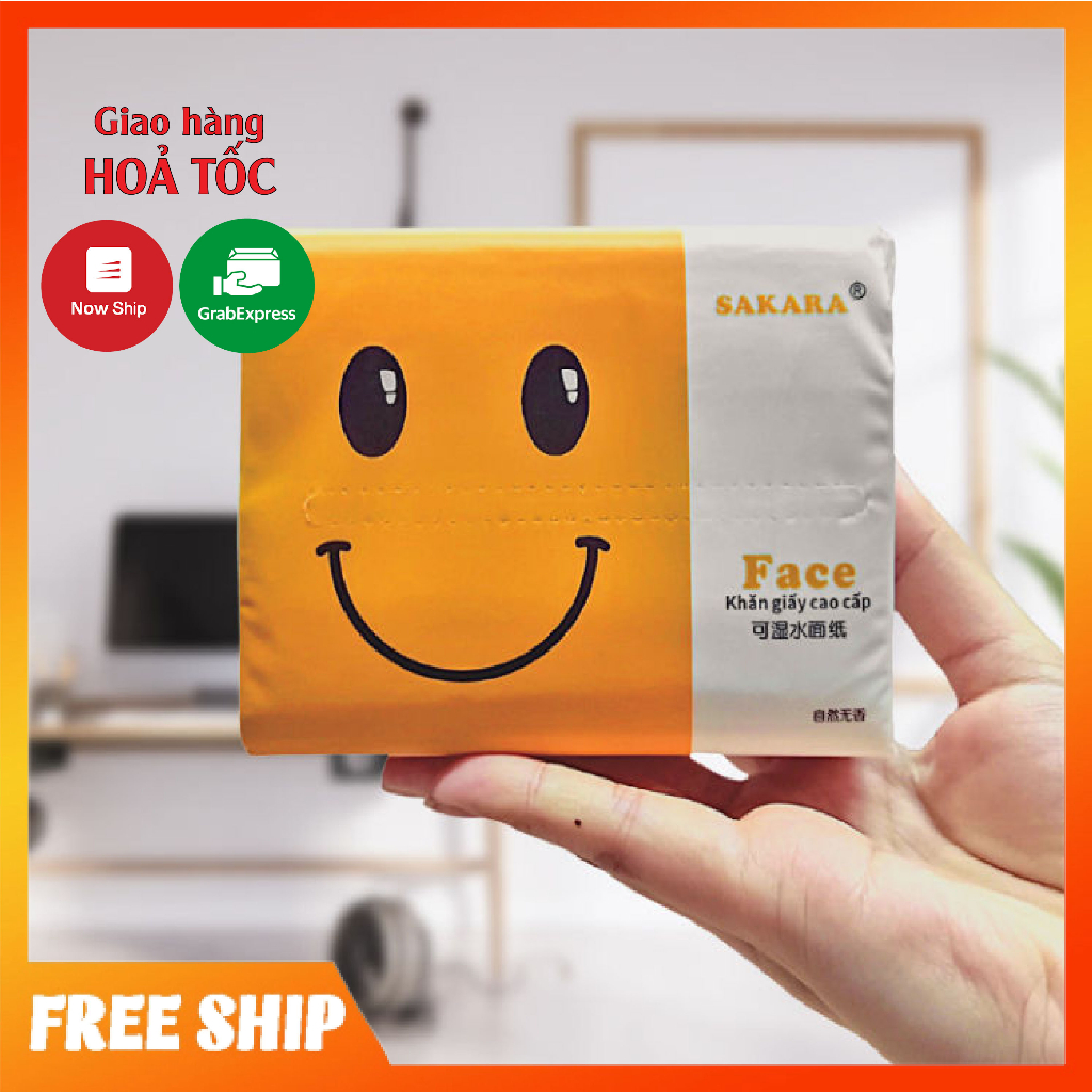 Giấy ăn mặt cười Sakara 4 lớp cao cấp siêu dai siêu mịn, thấm nước không rách mủn, dùng được cho bé,thùng 30 gói