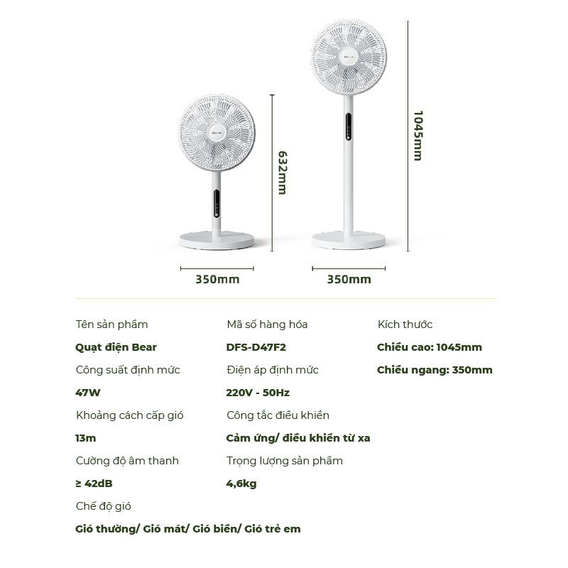 Quạt Cây Đứng Quạt Điện Bear DFS-D47F2 Quạt Cây 9 Cánh Siêu Mát ĐIỀU KHIỂN TỪ XA Hoạt Động Êm Ái Bảo Hành 12 Tháng | BigBuy360 - bigbuy360.vn