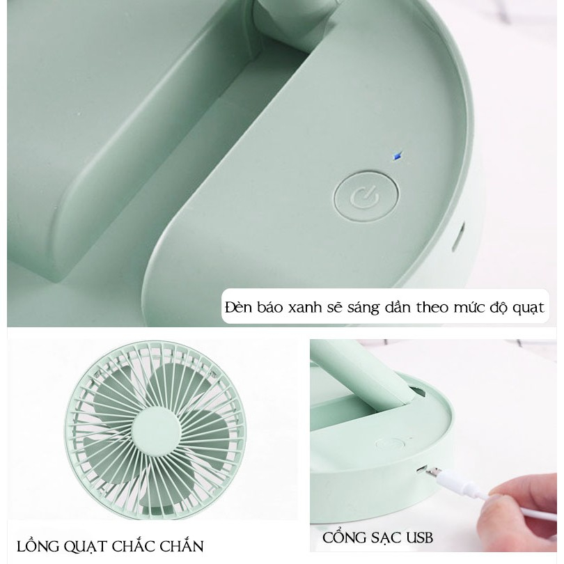 Quạt Tích Điện Gấp Gọn Để Bàn Xoay 180 Độ 3 Mức Gió Cổng Sạc USB 1200mAh Bảo Hành 1 Đổi 1 | BigBuy360 - bigbuy360.vn