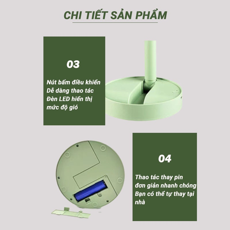 Quạt Tích Điện Gấp Gọn Để Bàn Xoay 180 Độ 3 Mức Gió Cổng Sạc USB 1200mAh Bảo Hành 1 Đổi 1 | BigBuy360 - bigbuy360.vn