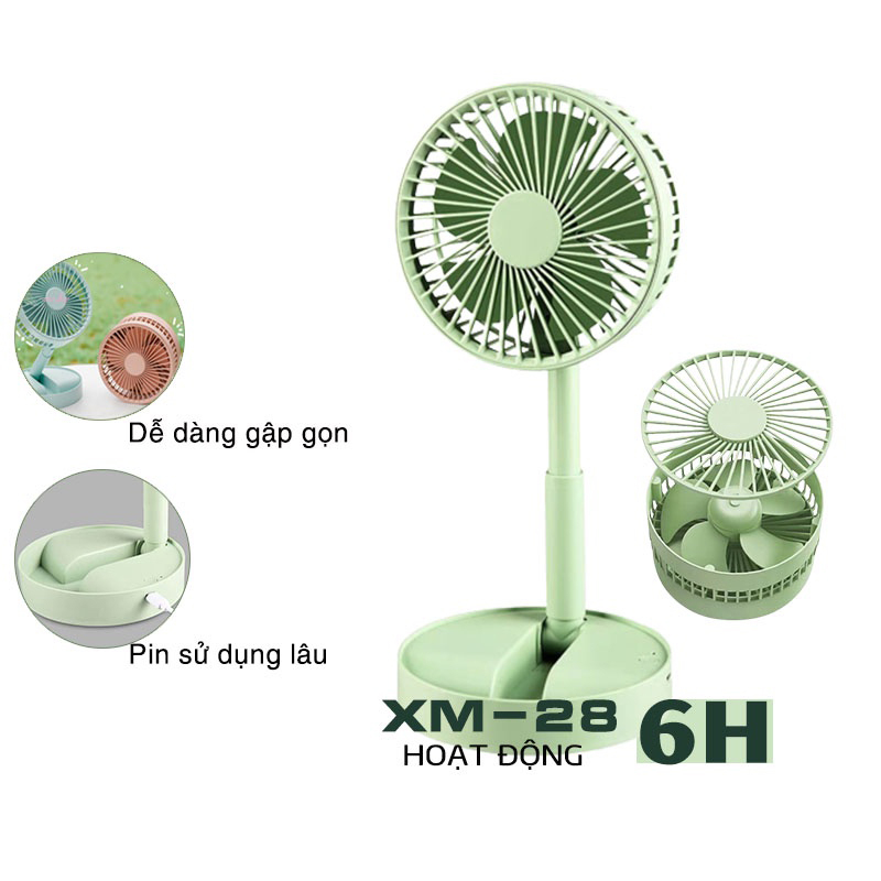 Quạt Tích Điện Gấp Gọn Để Bàn Xoay 180 Độ 3 Mức Gió Cổng Sạc USB 1200mAh Bảo Hành 1 Đổi 1 | BigBuy360 - bigbuy360.vn