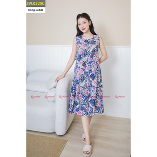Đầm Nữ Sát Nách 𝐂𝐀𝐑𝐃𝐈𝐍𝐀 Chất Lanh Tre Cao Cấp Dáng Suông Lệch Tầng Họa Tiết Điệu Đà 3VL03