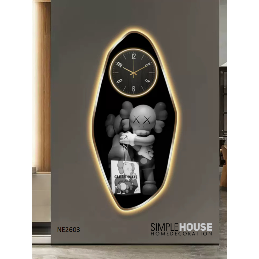 Tranh Đồng hồ Gấu KAWS Tráng Gương- LED,Treo Tường,Trang Trí Nhà Cửa,Phòng khách,Phòng Làm Việc,Cửa Hàng - Simple House
