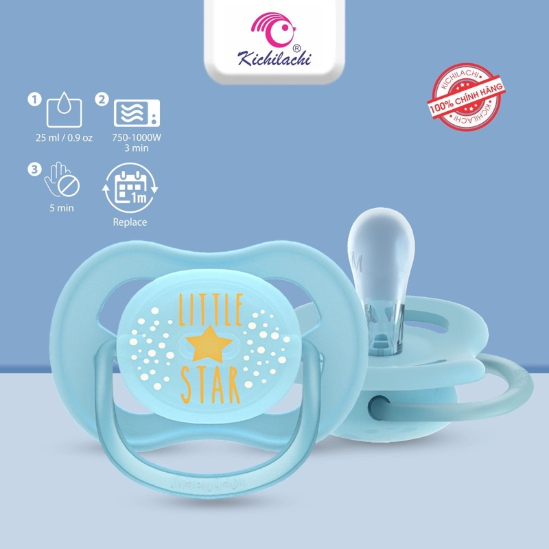 Ti ngậm Kichilachi Ultra Night, núm vú ngậm cho trẻ sơ sinh 0-6m chất liệu Silicone, ti giả êm dịu với nướu lợi Bunry sh