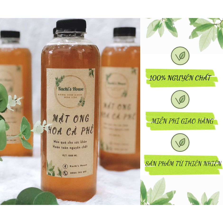 Mật Ong Hoa Cà Phê KACHI NÔNG SẢN, Mật Ong Nguyên Chất Đẹp Da, Giảm Cân, Dinh Dưỡng Cho Bà Bầu Chai 1000ML