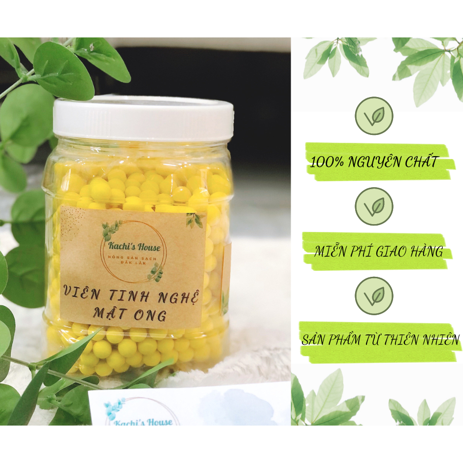 Viên Nghệ Mật Ong Nguyên Chất KACHI NÔNG SẢN 500G, Viên Nghệ Mật Ong Trắng Da, Giảm Mụn, Giảm Huyết Áp, Đau Dạ Dày