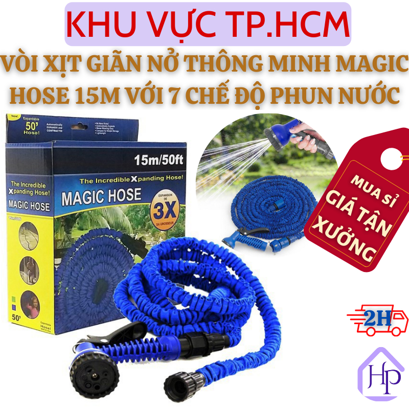 Vòi Xịt Giãn Nở Thông Minh Magic Hose 15m, Bộ Vòi Xịt Tưới Cây, Rửa Xe Với 7 Chế Độ Phun Nước Đa Năng