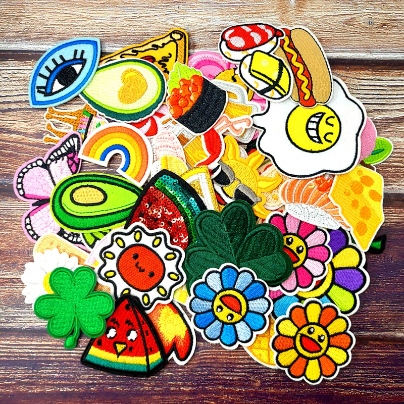 Patch vải ủi nhiệt thêu logo hình thức ăn vặt trái cây hoa cúc dễ thương cute sticker H82