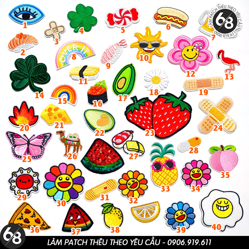 Patch vải ủi nhiệt thêu logo hình thức ăn vặt trái cây hoa cúc dễ thương cute sticker H82