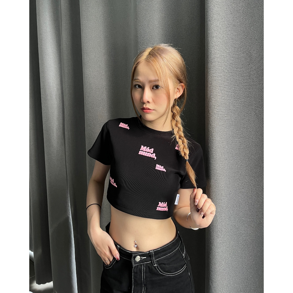 MADMIND® Chính Hãng - Áo Phông Croptop In Nổi Round Madmind Sang Chảnh, Tay Ngắn - Form Ôm Body