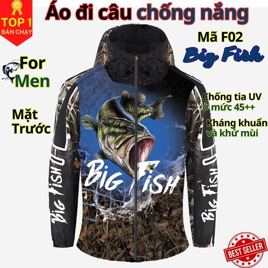 Áo câu cá thời trang chống nắng F02 Big fish đủ size từ 50-85kg - Áo đi câu chất liệu chống tia UV cao cấp D Danido