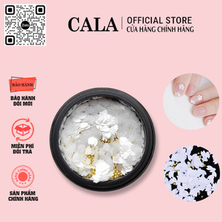 Hoa anh đào mix bi - Cánh hoa trang trí móng - phụ kiện nail - Hoa trắng bi vàng - nhũ xếp trang trí nail