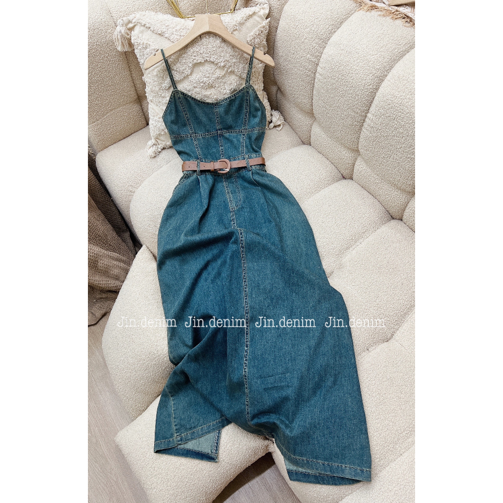 Váy đầm bò 2 dây cúp ngực dáng dài, váy bò 2 dây, váy bò quây thiết kế hàng QCCC chun lưng 037 | BigBuy360 - bigbuy360.vn