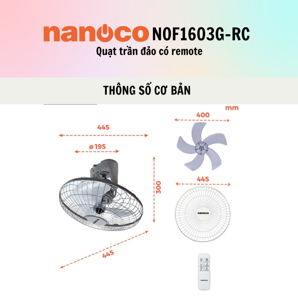 Quạt trần đảo Nanoco NOF1603G-RC có remote điều khiển (47W) - 100% chính hãng