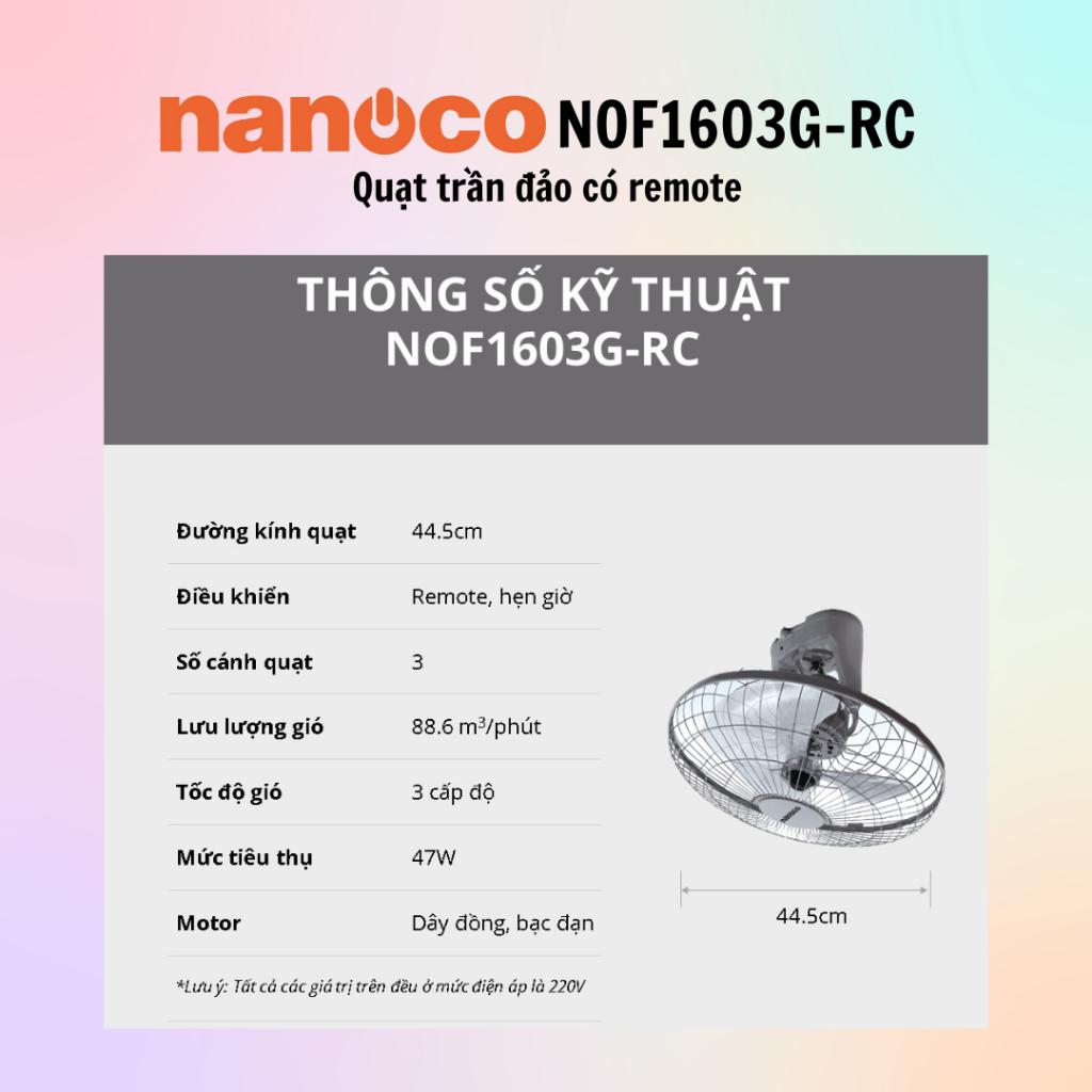 Quạt trần đảo Nanoco NOF1603G-RC có remote điều khiển (47W) - 100% chính hãng