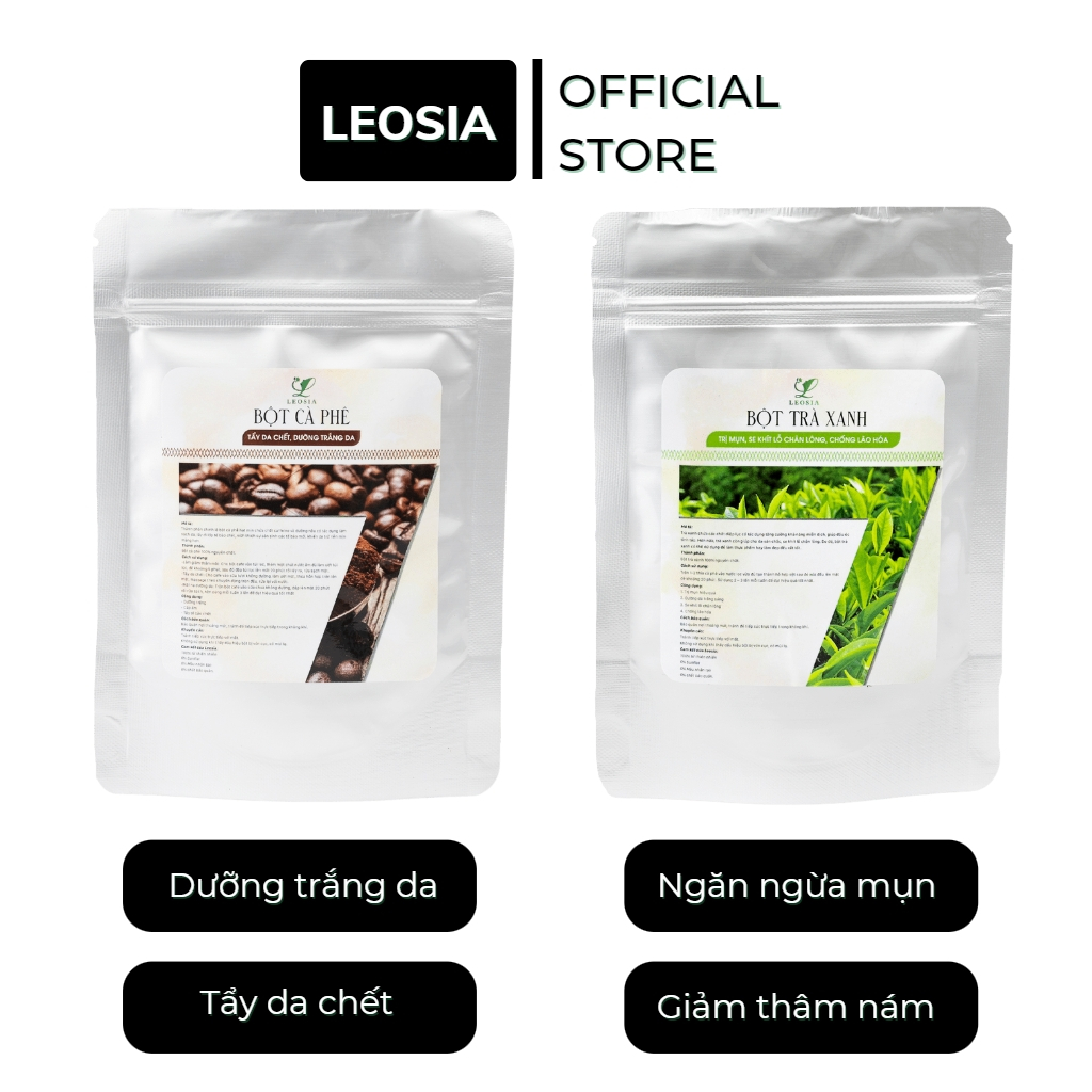 Bột đắp mặt hữu cơ Leosia nguyên chất 100G dưỡng trắng da, tẩy da chết, ngừa nám và thâm mụn