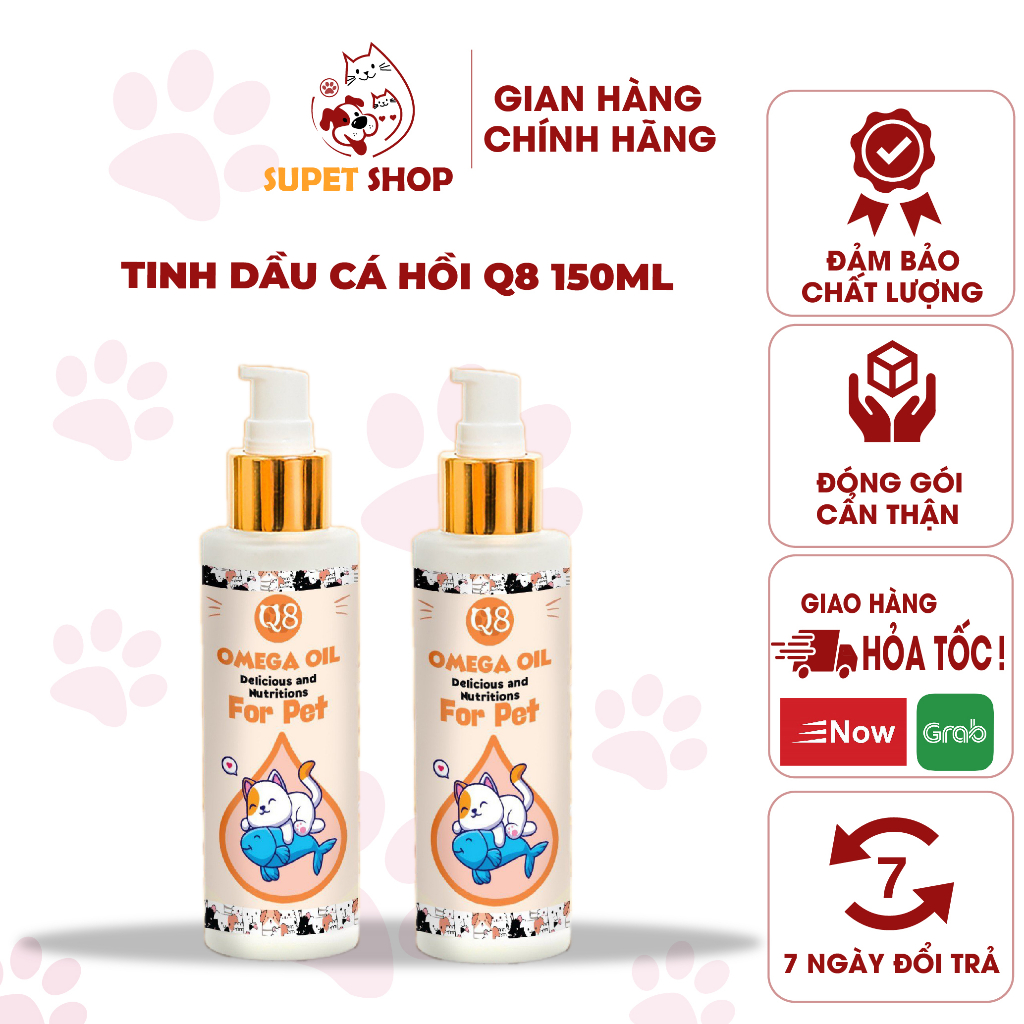 Dầu cá hồi Q8 Chai 150ml, dưỡng mượt, giảm rụng lông cho thú cưng