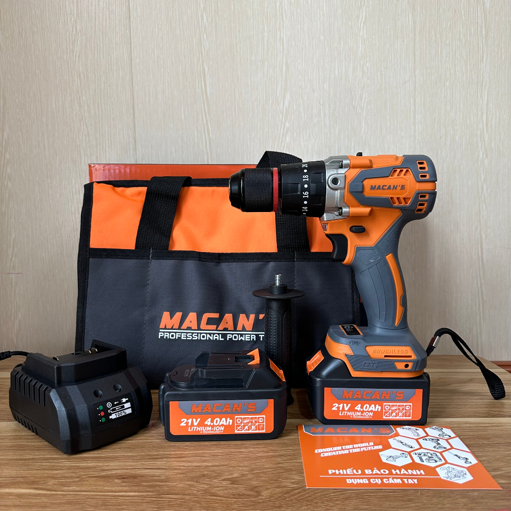 Máy Khoan Pin Macan 13mm Không Chổi Than Có Búa khoan Tường Công Suất Lớn Bảo Hành 6 Tháng