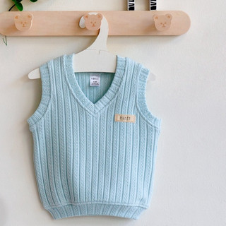 Áo gile len merino cổ tim cho bé trai bé gái HRNEE 2 màu xanh bạc hà và hồng vỏ đỗ