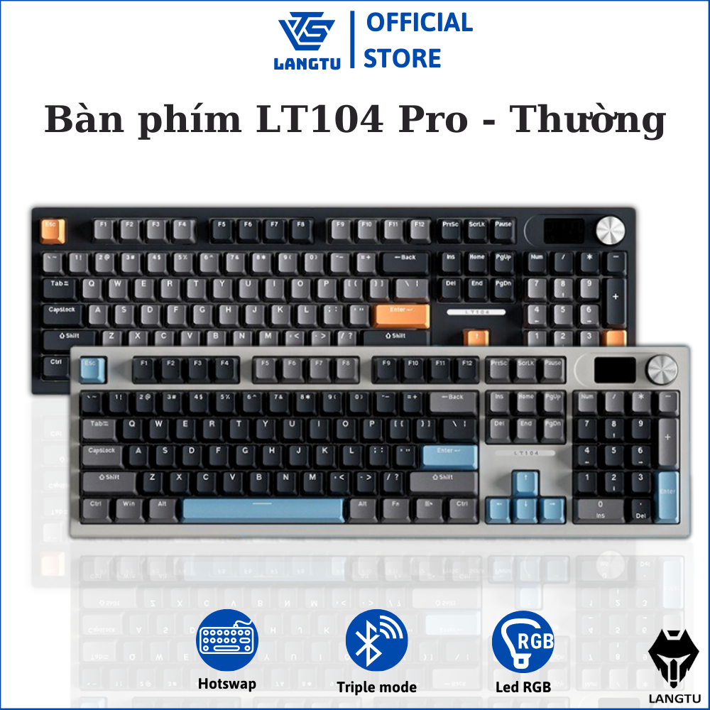 Bàn Phím Cơ Gaming Langtu LT104 Hotswap Có Núm Màn Led Điều Khiển Triple Mode LT09