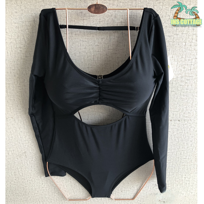 Bikini Đồ Bơi Nữ 1 Mảnh Đồ bơi nữ tay dài nhún ngực khoét lưng khoét ngực siêu sexy -co giãn Bikini liền mảnh