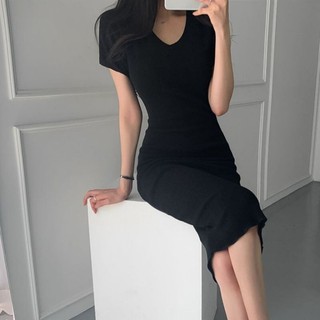 [Đầm bigsize từ 55-90kg] Đầm cổ tim tay ngắn , form dài