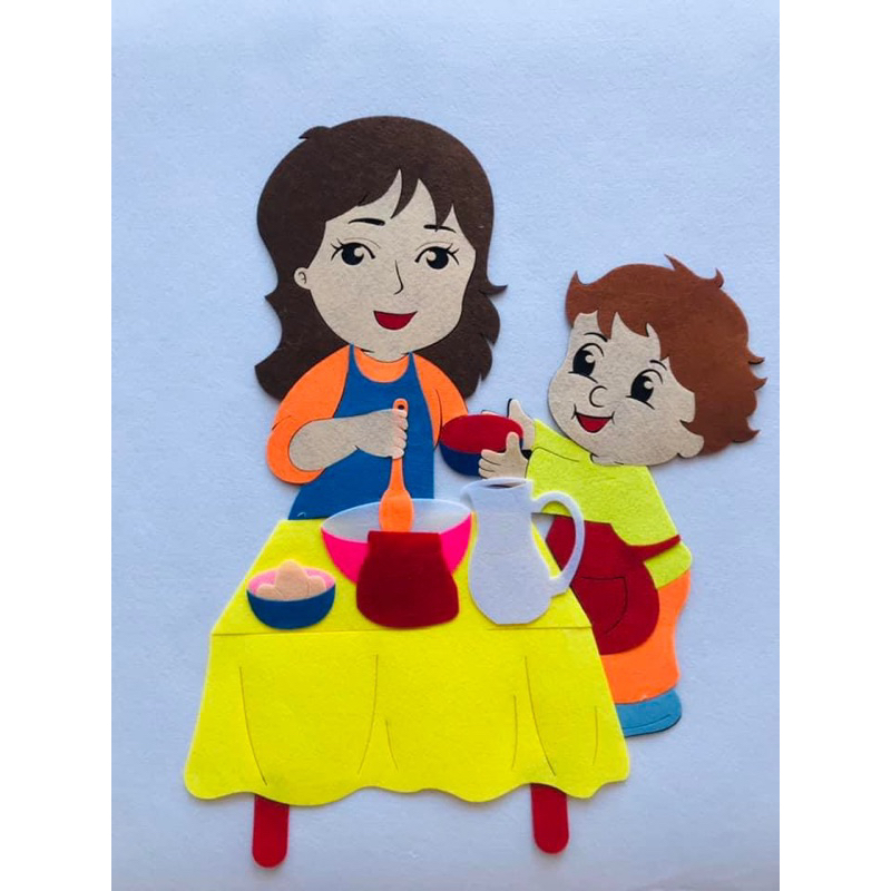 Hình rời  bé và mẹ nấu ăn