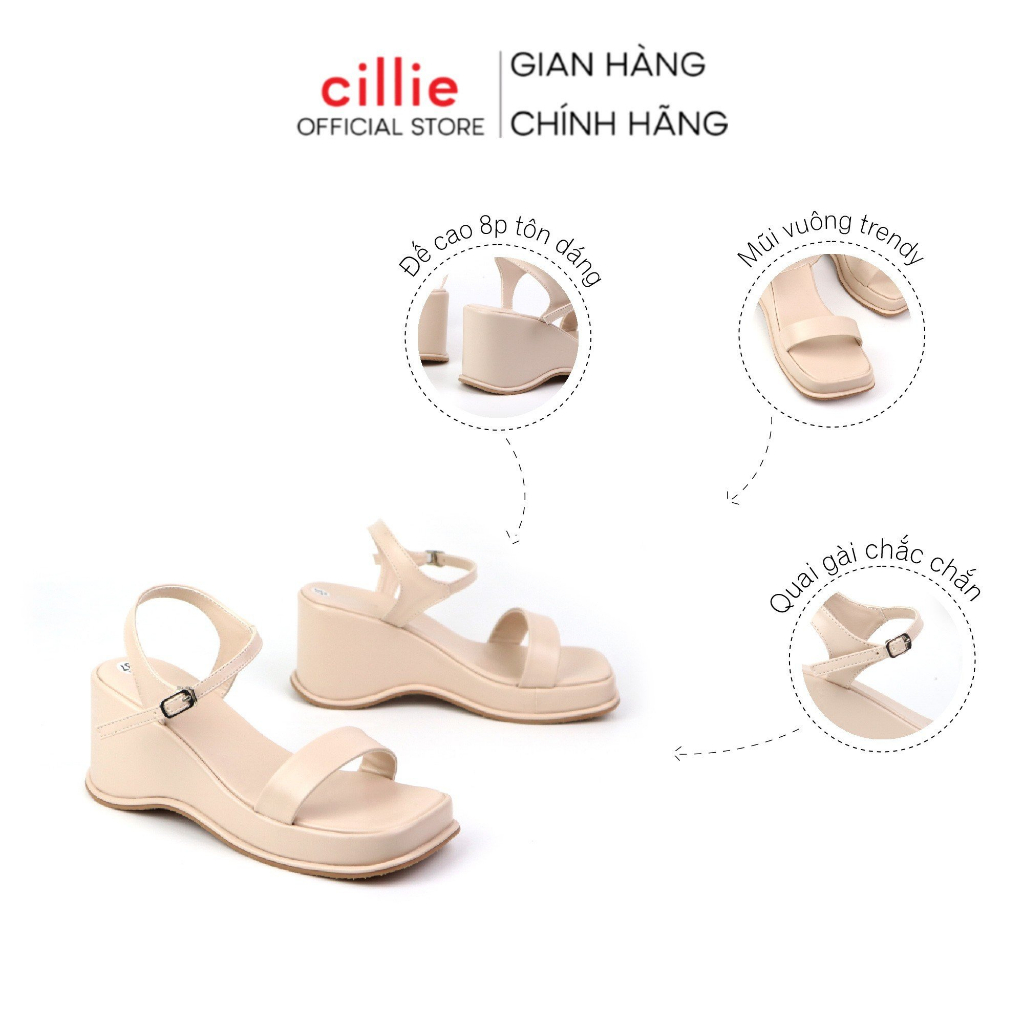 Dép Sandal Đế Xuồng Nữ Cillie Giày Bánh Mì Đế Cao 7p Quai Ngang Da Mềm 1156