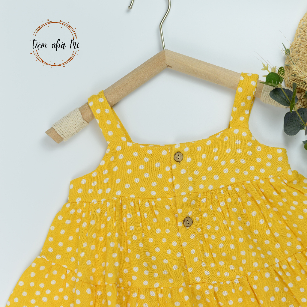 *Tiệm nhà Mì* Váy 2 dây bé gái dáng xòe họa tiết chấm bi siêu xinh chất vải xô Muslin mềm mát