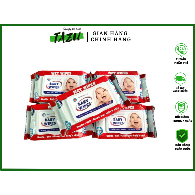 Combo 5 gói khăn giấy ướt baby WIPES 80gram không mùi