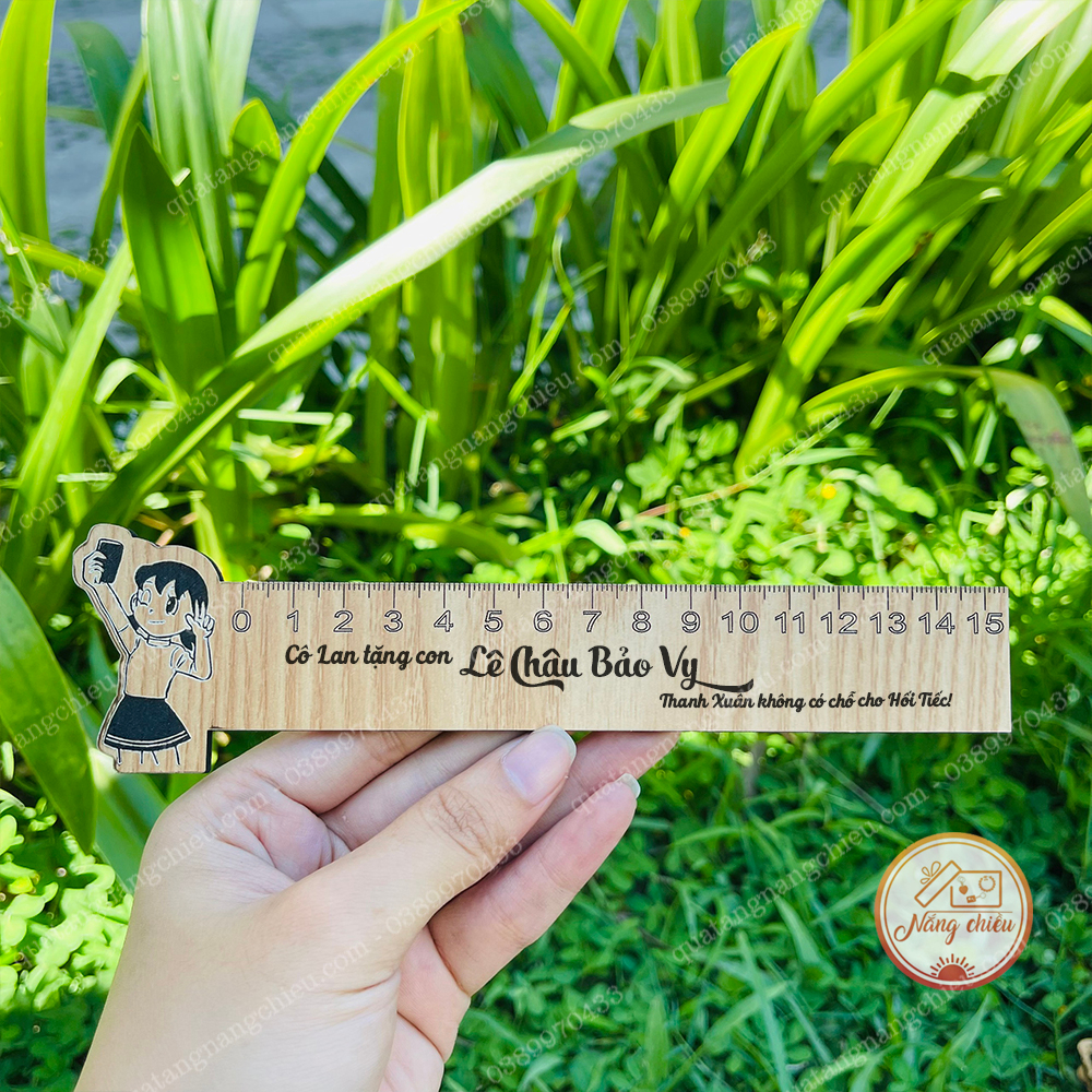 Thước gỗ hình xuka , thước kẻ thẳng học sinh , size 15cm, Khắc chữ theo yêu cầu , đa dạng mẫu mã cho khách chọn lựa