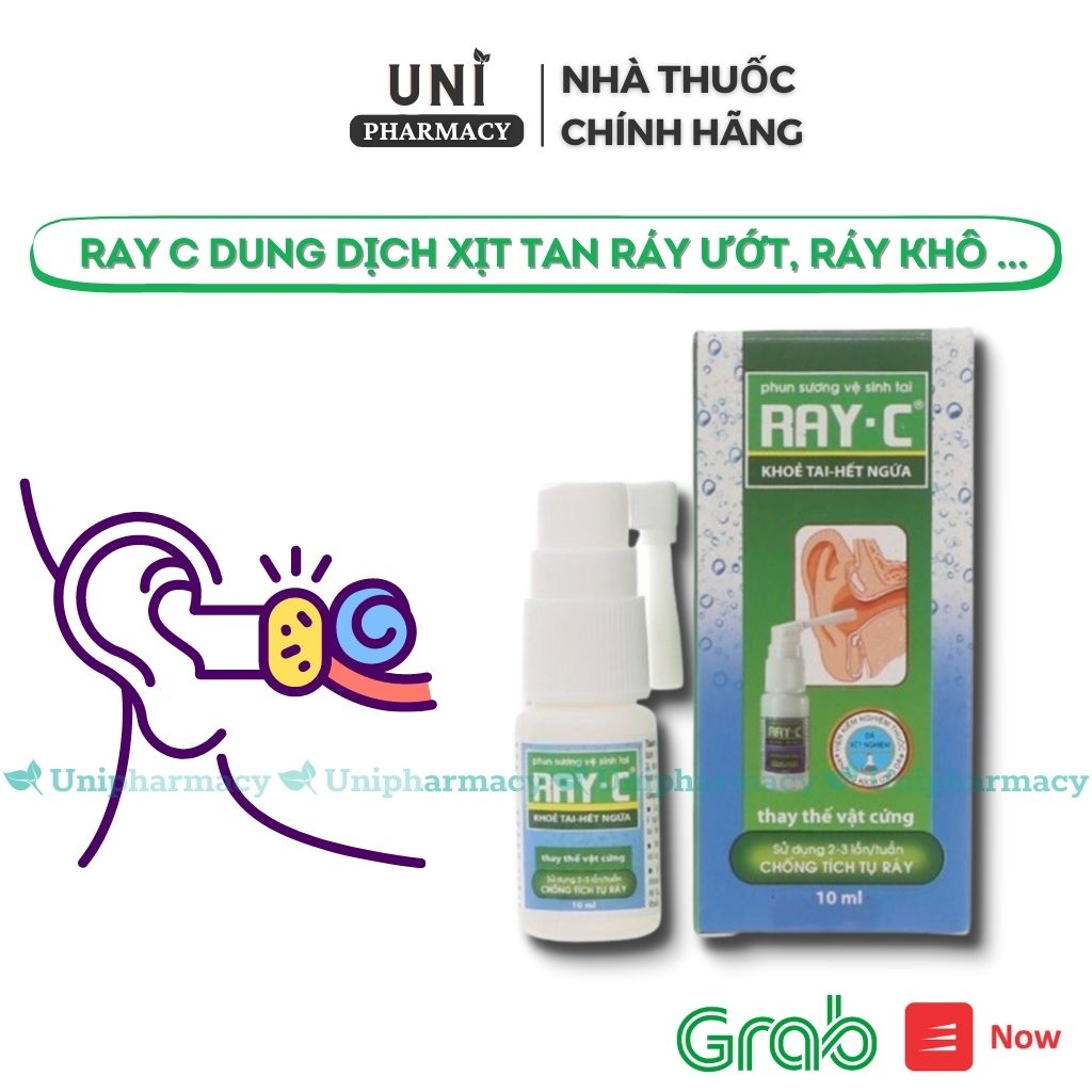 ✅(Chính Hãng) Ray C Xịt Tan Ráy - Dung dịch vệ sinh tai xịt làm sạch ráy tai ướt ráy tai khô Lọ 10ml