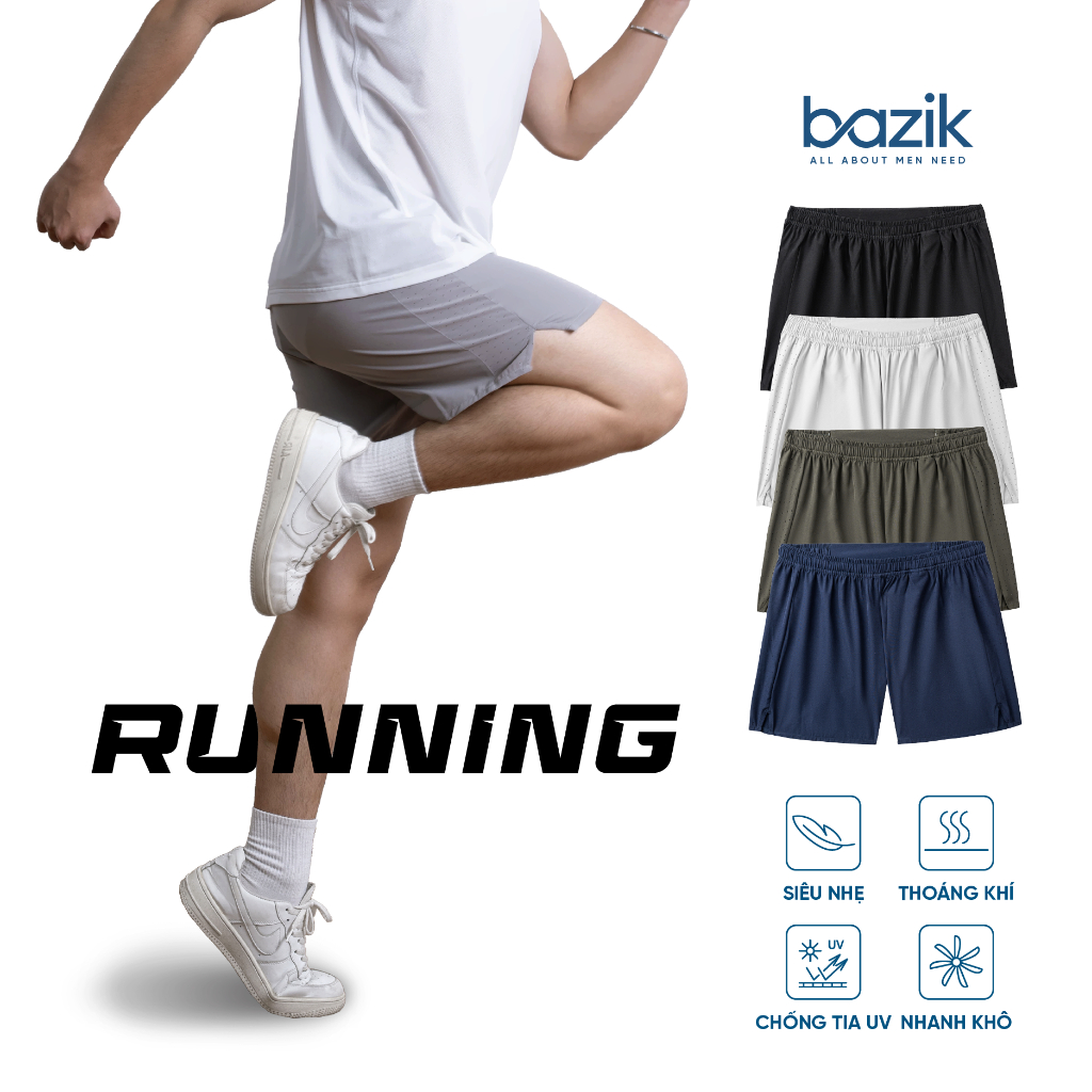 Quần Short Chạy Bộ Nam BAZIK Running LightMax 5 inch thoáng khí siêu nhẹ cạp chun mềm mại, vận động thoải mái