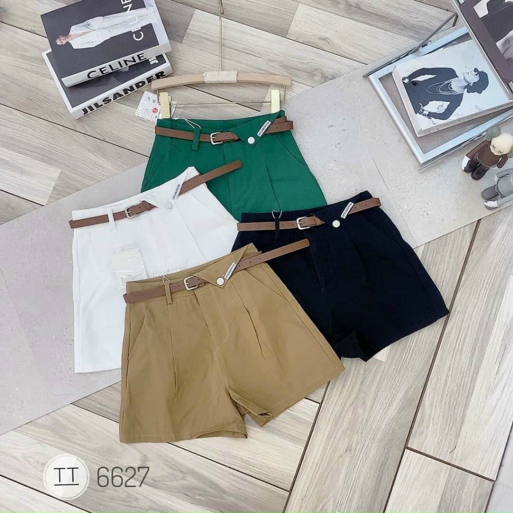 Quần short kaki nữ,Tặng kèm đai da, ống rộng cạp cao tôn dáng phong cách hàn quốc trẻ trung dễ phối đồ
