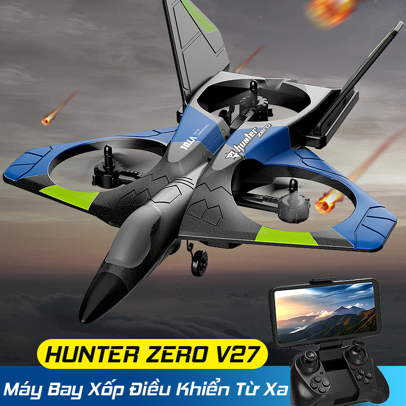 Đồ Chơi Máy Bay Xốp Hunter Zero V27 Điều Khiển Từ Xa Chống Va Đập, Nhào Lộn 360 Độ, Trang Bị 3 Cánh Quạt Phản Lực