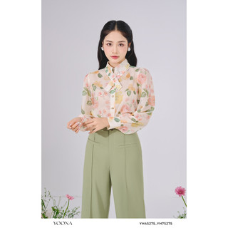 Áo sơ mi hoa dài tay thiết kế cổ chéo chất tơ mềm Yoona - YH4S275