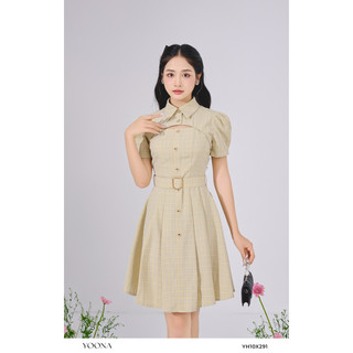 Đầm nữ công sở cổ sơ mi khoét ngực tặng kèm đai lưng trẻ trung Yoona - YH10X291