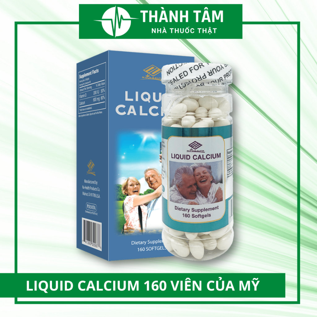 Liquid Calcium 160 viên, Viên uống bổ sung Canxi & Vitamin D3 Liquid Calcium 160 viên Nuhealth của Mỹ