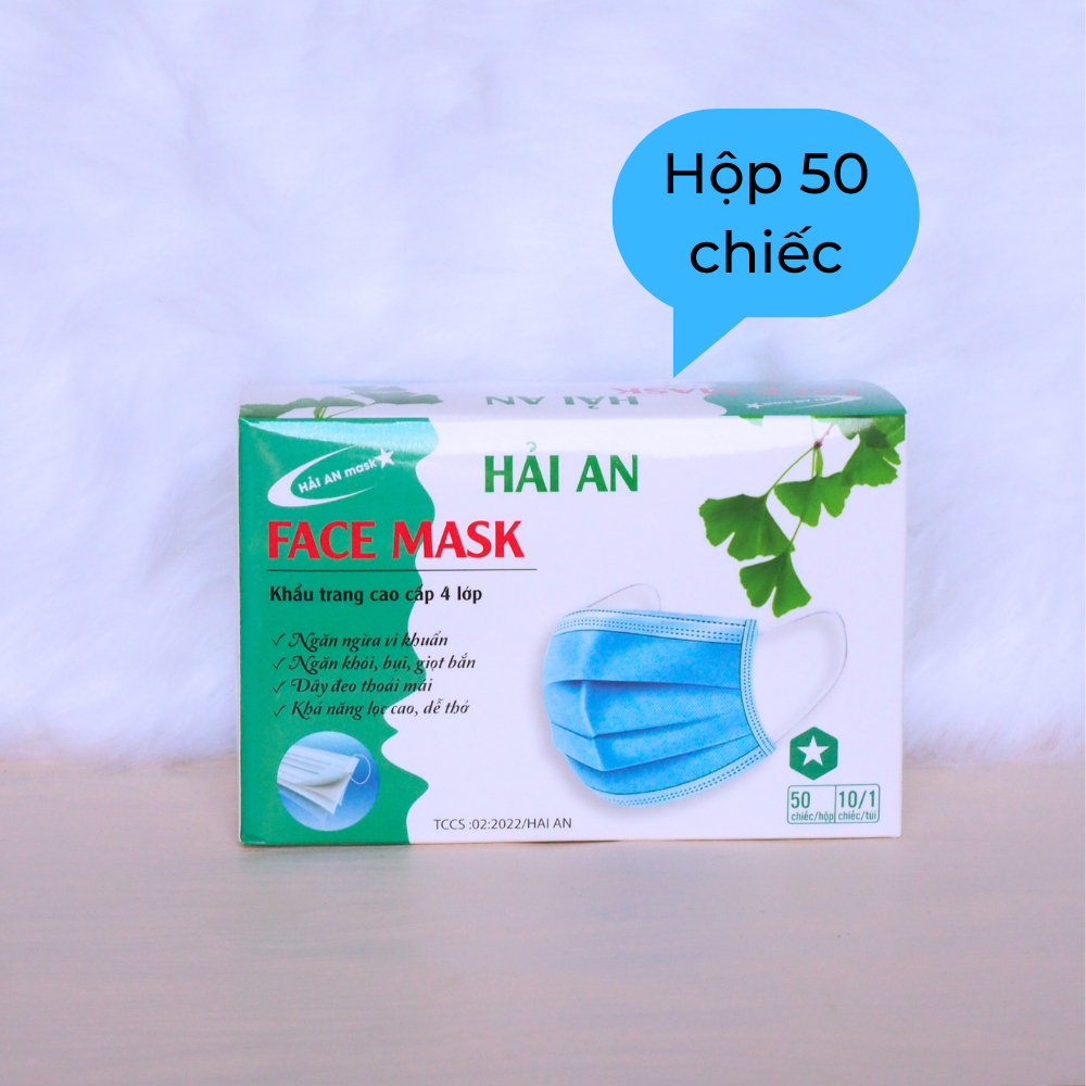 Khẩu trang y tế Hải An Mask hộp 50 chiếc 4 lớp mềm mịn ôm mặt