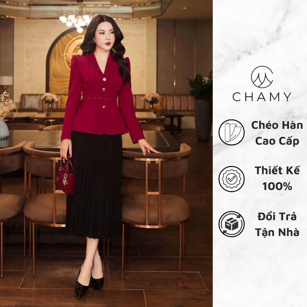 Áo Vest 𝐂𝐇𝐀𝐌𝐘 Tavis Dáng Công Sở Thắt Đai Eo Tôn Dáng Chất Chéo Hàn Cao Cấp