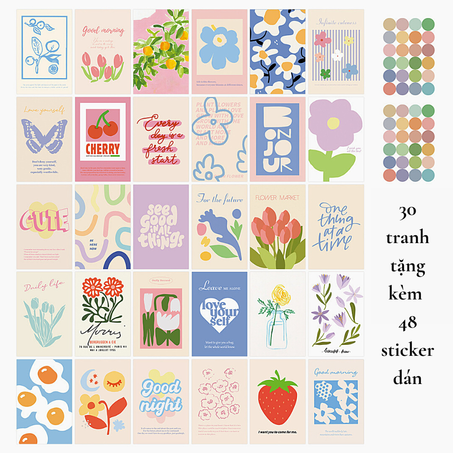 30 tấm tranh trang trí Love yourself, postcard decor phòng ngủ, phụ kiện chụp ảnh