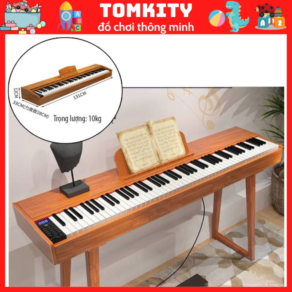 Đàn Piano Gỗ Điện Tử 88 Phím Kèm Chân Đỡ Kim Loại Và Sạc Nhanh - Đồ Chơi Trẻ Em