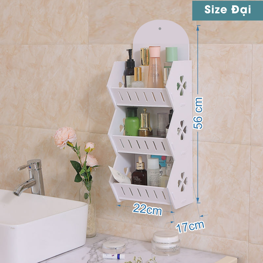 Giá Kệ Nhà Tắm Treo Tường Để Mỹ Phẩm Đồ Dùng Tiện Ích Chống Nước Tặng Kèm Ốc Vít Dán Không Cần Khoan Tường