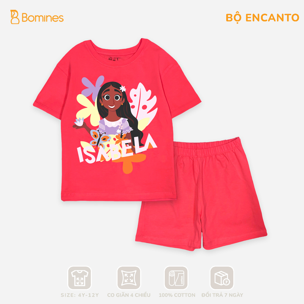 Đồ bộ bé gái hoạt hình Encanto, set quần áo hè thun cotton thoáng mát cho bé 4-12 tuổi 14-36kg DBSBGENCANTO