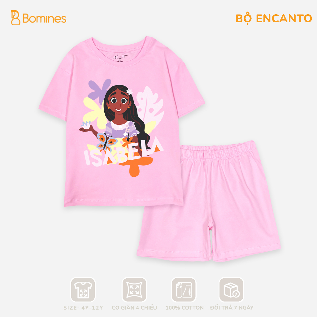 Đồ bộ bé gái hoạt hình Encanto, set quần áo hè thun cotton thoáng mát cho bé 4-12 tuổi 14-36kg DBSBGENCANTO