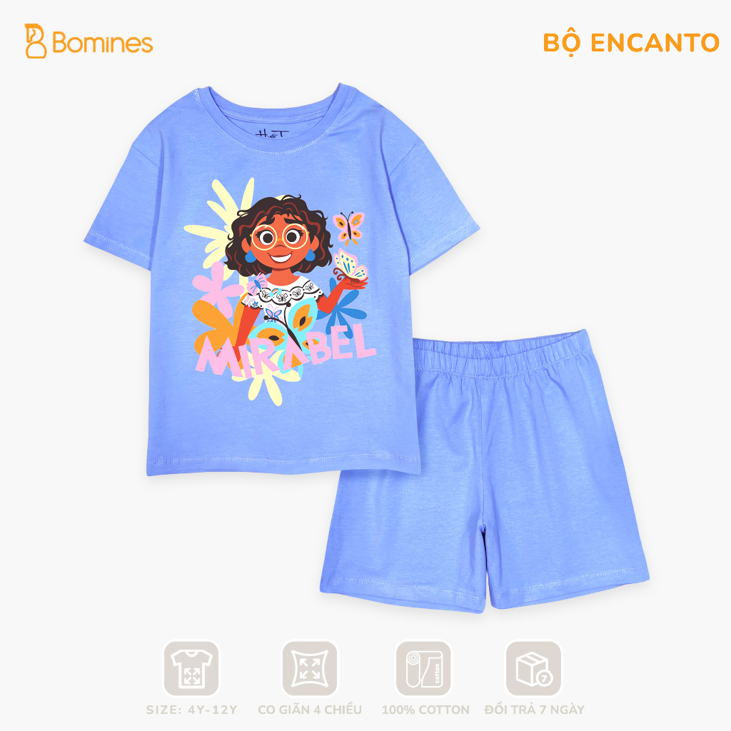 Đồ bộ bé gái hoạt hình Encanto, set quần áo hè thun cotton thoáng mát cho bé 4-12 tuổi 14-36kg DBSBGENCANTO